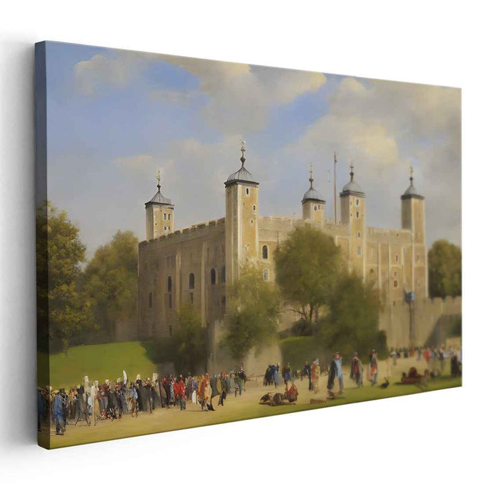 Enchanted Dreamscape Dance: Romantic Castle and Lively Figures Landscape Art