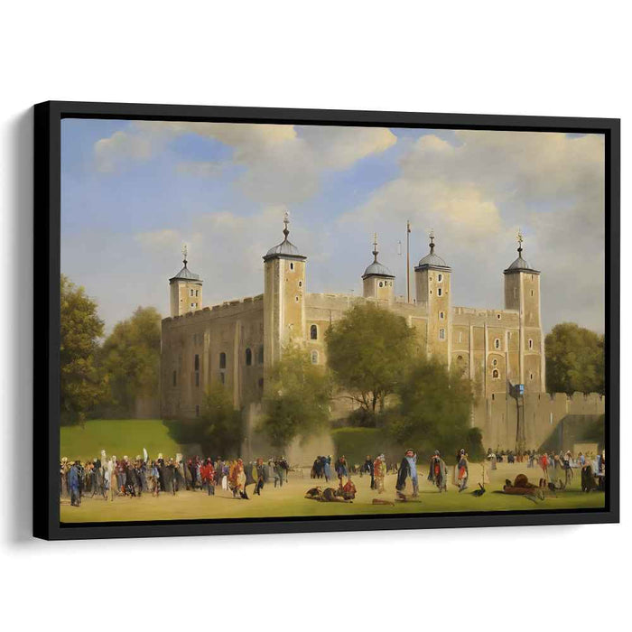 Enchanted Dreamscape Dance: Romantic Castle and Lively Figures Landscape Art