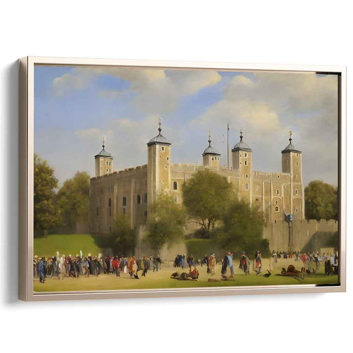 Enchanted Dreamscape Dance: Romantic Castle and Lively Figures Landscape Art