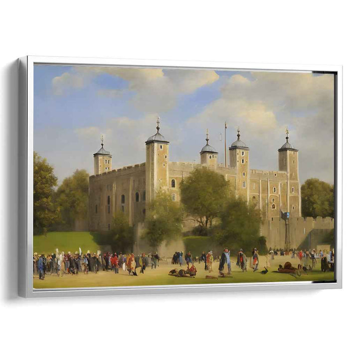 Enchanted Dreamscape Dance: Romantic Castle and Lively Figures Landscape Art