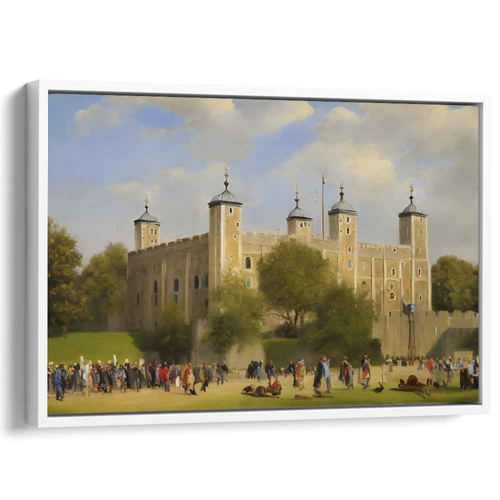 Enchanted Dreamscape Dance: Romantic Castle and Lively Figures Landscape Art