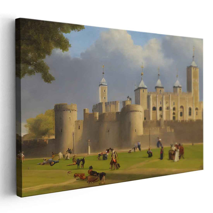 Enchanted Ballroom: Romantic Castle and Lively Figures Canvas Art