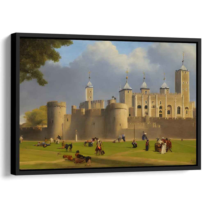 Enchanted Ballroom: Romantic Castle and Lively Figures Canvas Art