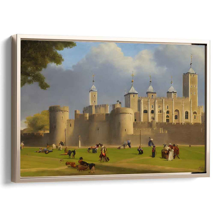 Enchanted Ballroom: Romantic Castle and Lively Figures Canvas Art