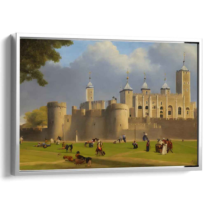 Enchanted Ballroom: Romantic Castle and Lively Figures Canvas Art