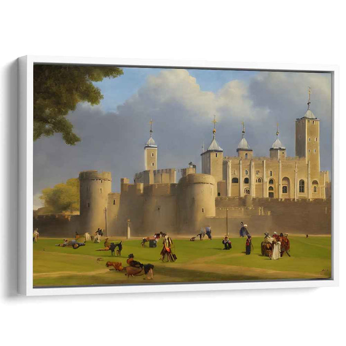 Enchanted Ballroom: Romantic Castle and Lively Figures Canvas Art