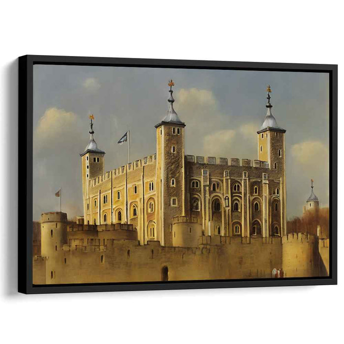 Spectral Shadows Haunting Stone Walls: Realistic Depiction of the Tower of London Canvas Art Print