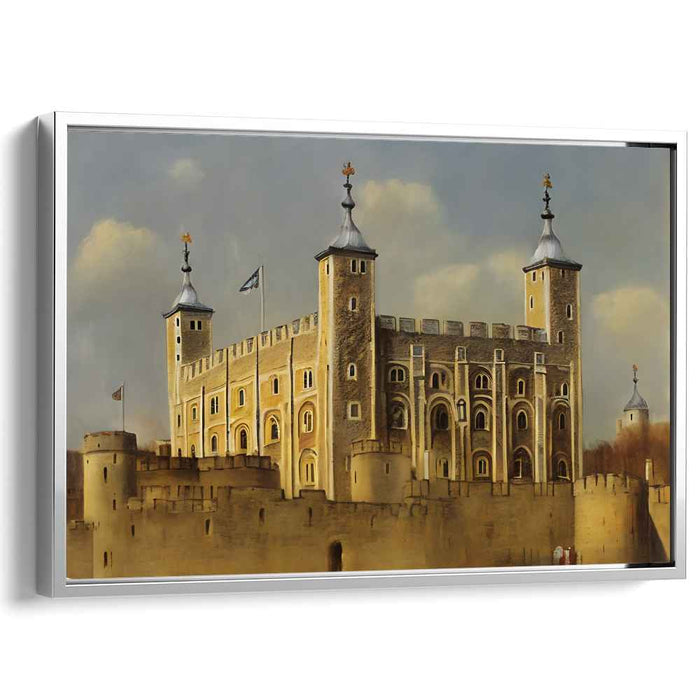 Spectral Shadows Haunting Stone Walls: Realistic Depiction of the Tower of London Canvas Art Print