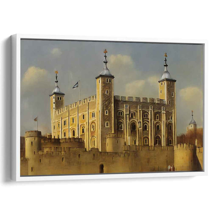 Spectral Shadows Haunting Stone Walls: Realistic Depiction of the Tower of London Canvas Art Print
