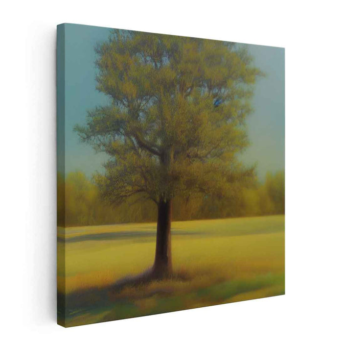 Eternal Oak Sanctuary: Majestic Oak in Luminous Fields Canvas Art