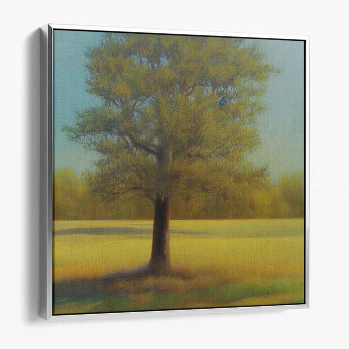 Eternal Oak Sanctuary: Majestic Oak in Luminous Fields Canvas Art