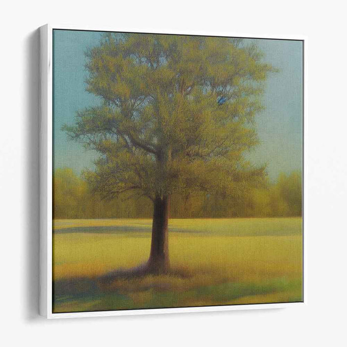 Eternal Oak Sanctuary: Majestic Oak in Luminous Fields Canvas Art