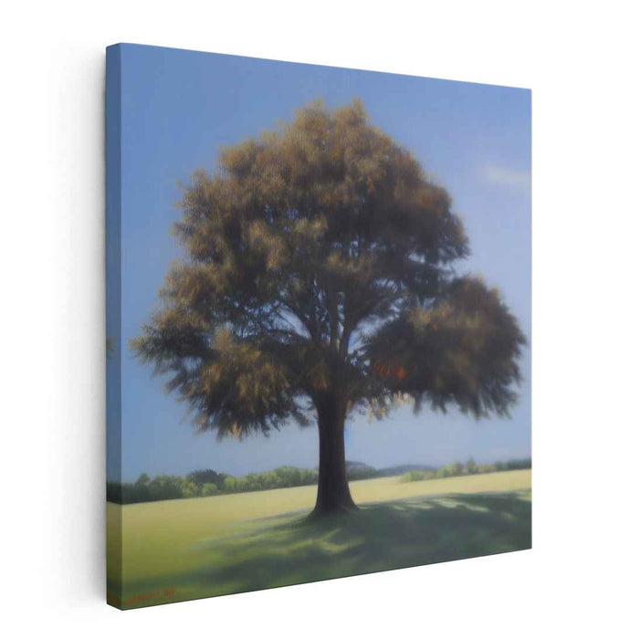 Silent Sentinel: Majestic Tree on Serene Landscape Canvas Art
