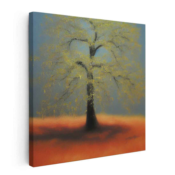 Flame Dance of Nature: Majestic Tree Against Fiery Horizon Canvas Art Print