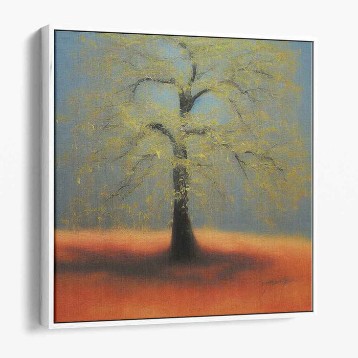 Flame Dance of Nature: Majestic Tree Against Fiery Horizon Canvas Art Print