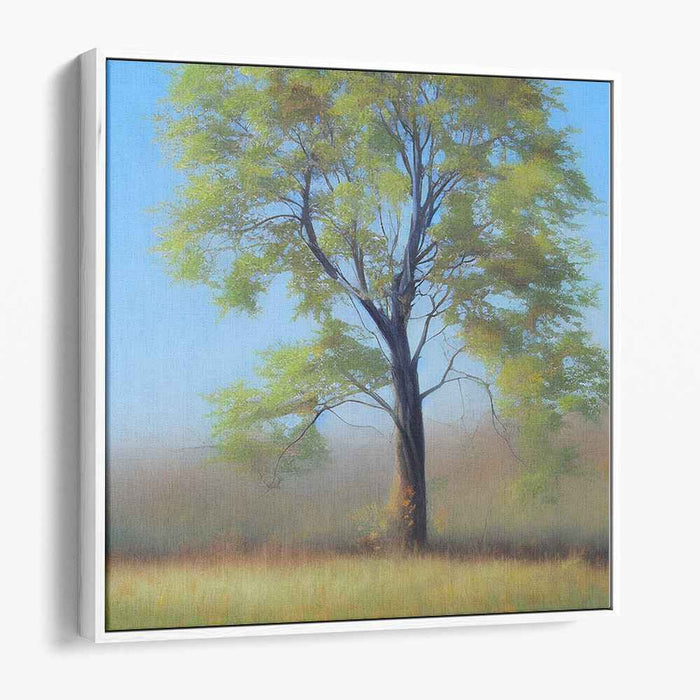 Silent Guardian Amid Serenity: Majestic Tree in Tranquil Field Canvas Art Print