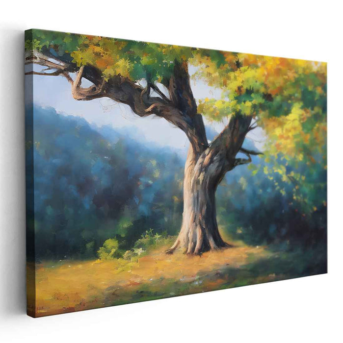 Amber Canopy: Sunlit Tree in Autumnal Splendor Canvas Art Print