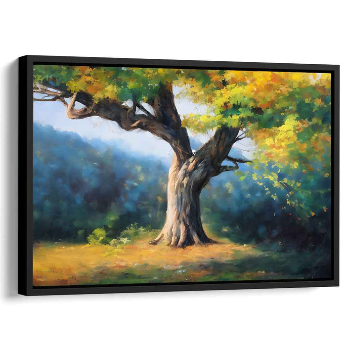Amber Canopy: Sunlit Tree in Autumnal Splendor Canvas Art Print