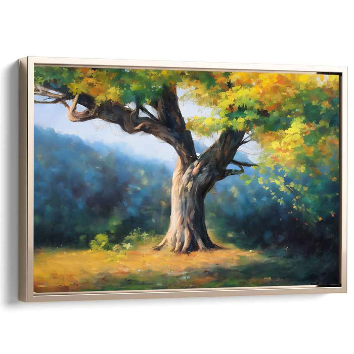 Amber Canopy: Sunlit Tree in Autumnal Splendor Canvas Art Print