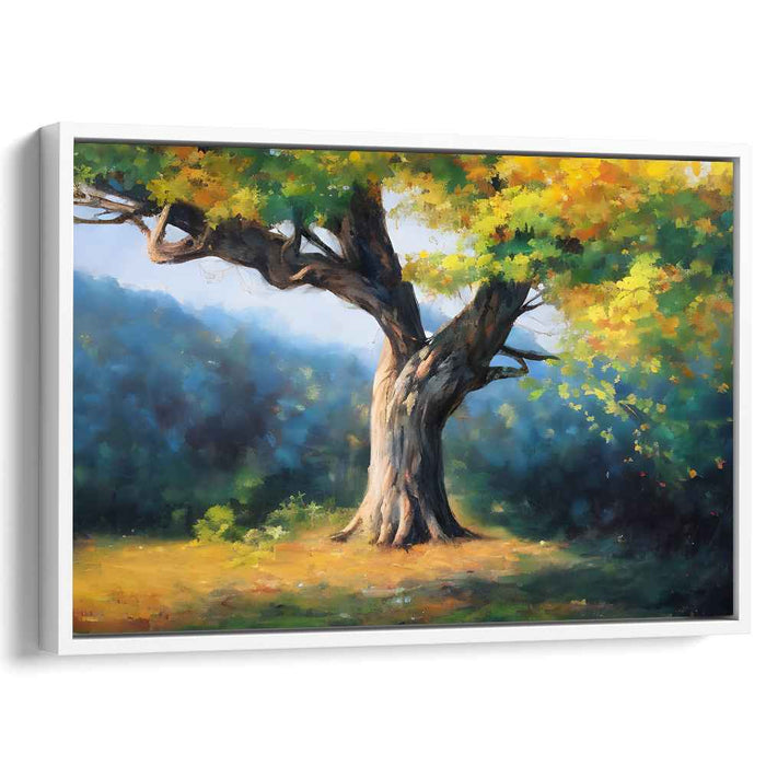 Amber Canopy: Sunlit Tree in Autumnal Splendor Canvas Art Print