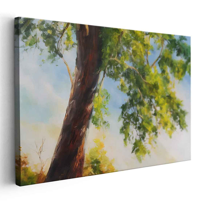 Ethereal Glow Through Branches: Impressionist Tree and Light Canvas Art Print