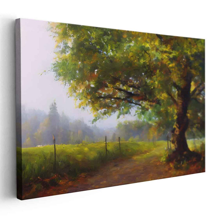 Rural Rhapsody Journey: Impressionistic Countryside Path Landscape Canvas Art