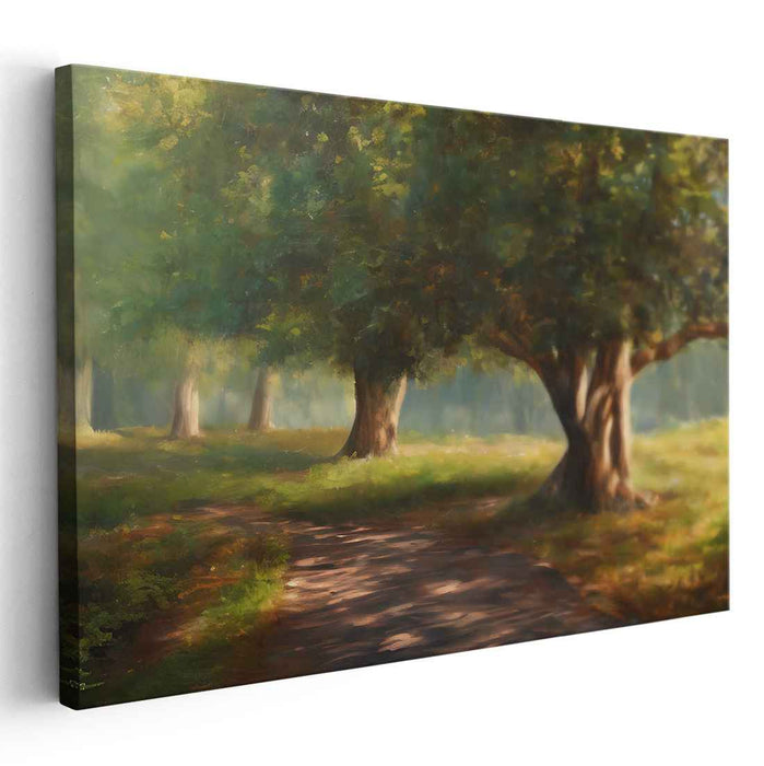 Solitude's Whisper: A Tranquil Woodland Path Canvas Art Print