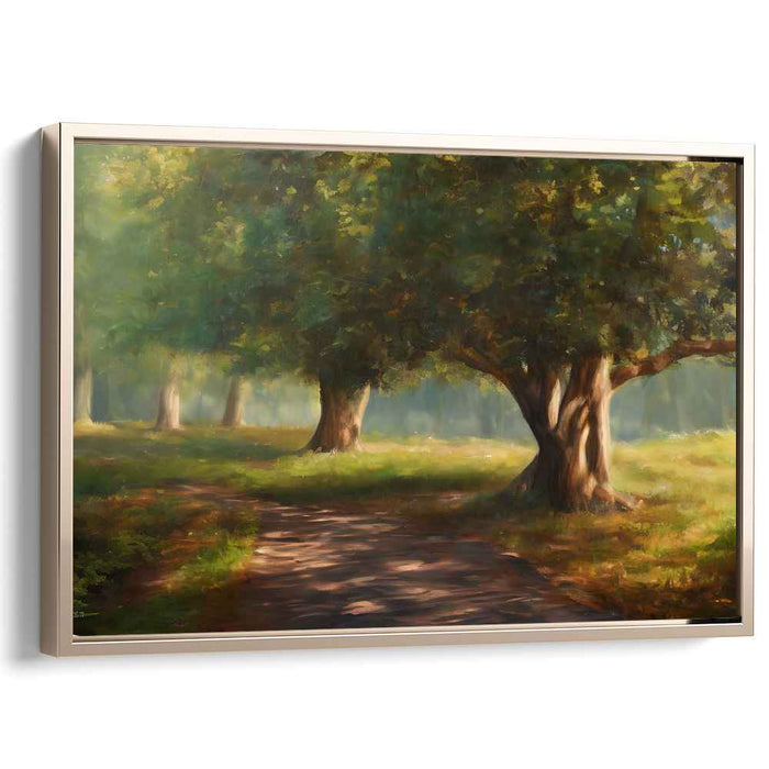 Solitude's Whisper: A Tranquil Woodland Path Canvas Art Print