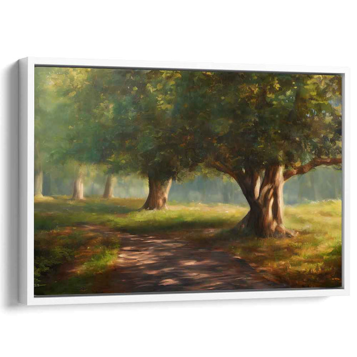Solitude's Whisper: A Tranquil Woodland Path Canvas Art Print