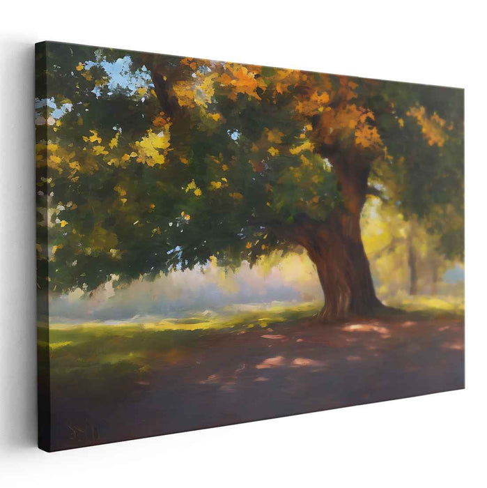 Golden Tranquility Serenade: Serene Landscape with Golden Foliage Canvas Art Print