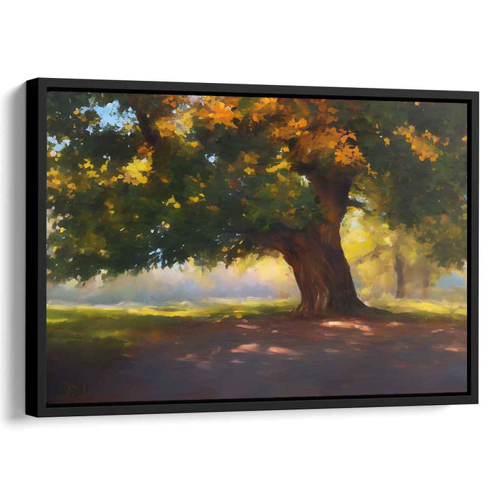 Golden Tranquility Serenade: Serene Landscape with Golden Foliage Canvas Art Print