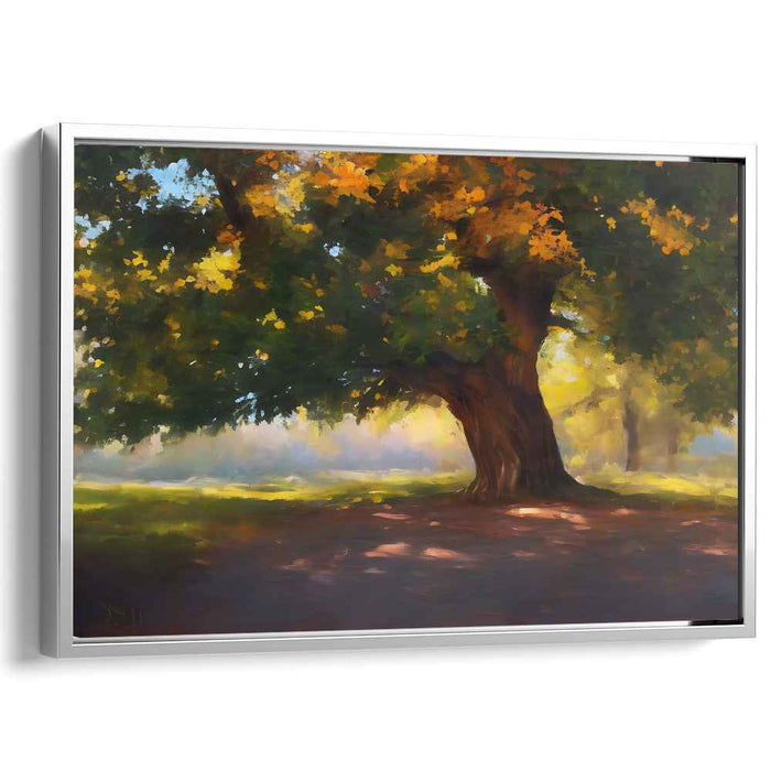 Golden Tranquility Serenade: Serene Landscape with Golden Foliage Canvas Art Print