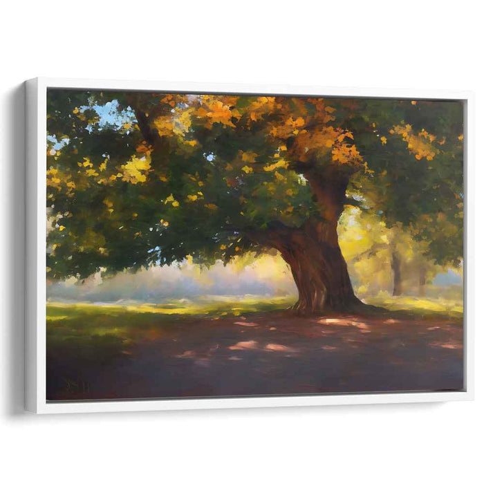 Golden Tranquility Serenade: Serene Landscape with Golden Foliage Canvas Art Print
