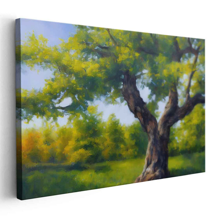 Timeless Growth: Ancient Tree in Lush Landscape Canvas Art Print