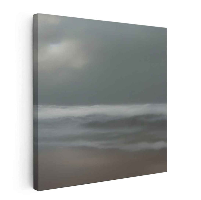 Ephemeral Waterscapes: Serene Seascape Under Overcast Sky Canvas Art Print