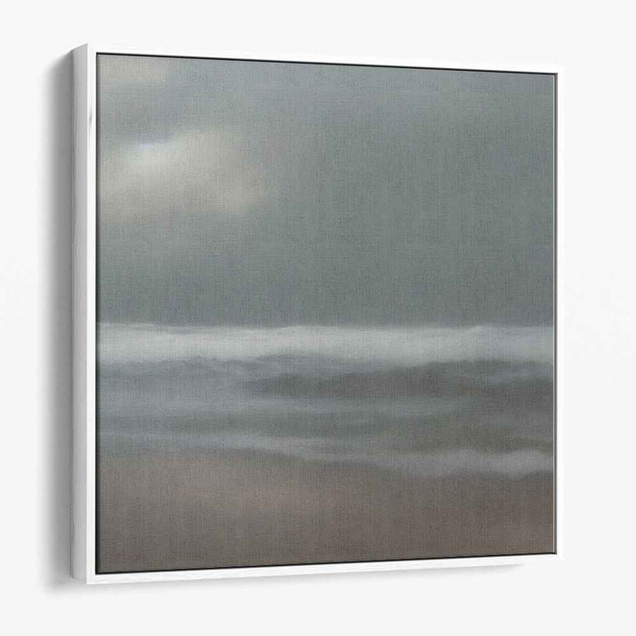 Ephemeral Waterscapes: Serene Seascape Under Overcast Sky Canvas Art Print