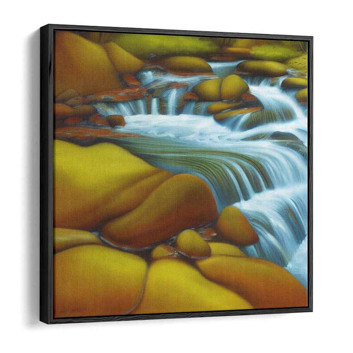 Gilded Stream Serenity: Luminous River Flow Amongst Golden Stones Canvas Art