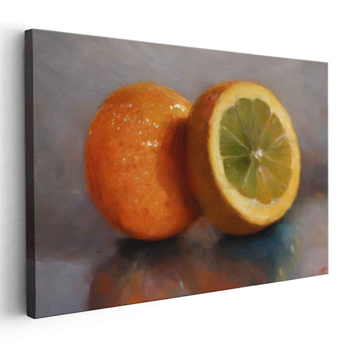 Vivid Citrus Delight: Photorealistic Orange and Lemon Canvas Art Print