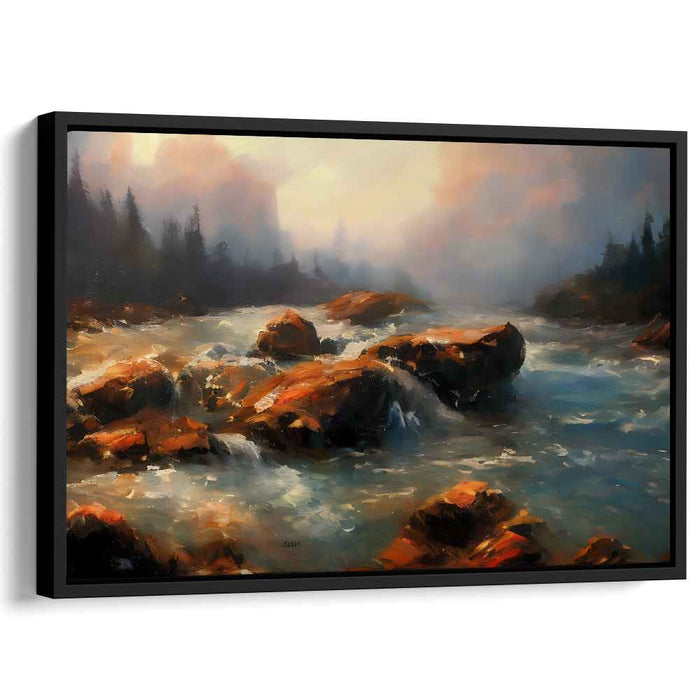 Misty River Serenity: Captivating Landscape Canvas Art Print