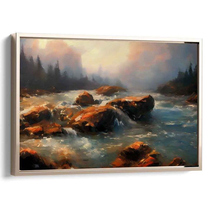 Misty River Serenity: Captivating Landscape Canvas Art Print
