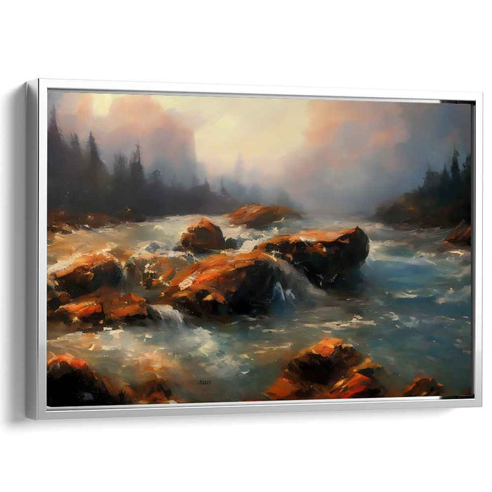 Misty River Serenity: Captivating Landscape Canvas Art Print