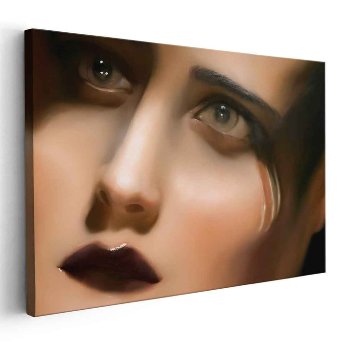 Tearful Gaze: Hyperrealistic Emotional Portrait Canvas Art Print