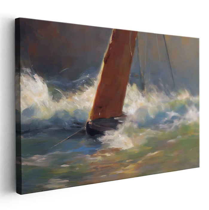 Raging Seas: Dynamic Impressionist Sailboat Canvas Art Print