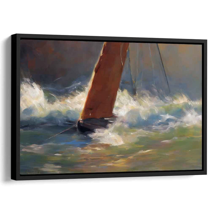 Raging Seas: Dynamic Impressionist Sailboat Canvas Art Print