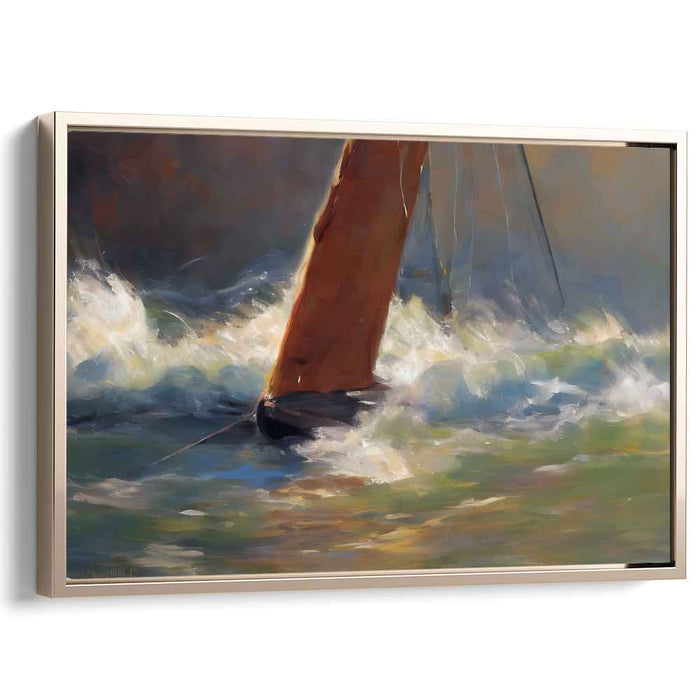 Raging Seas: Dynamic Impressionist Sailboat Canvas Art Print