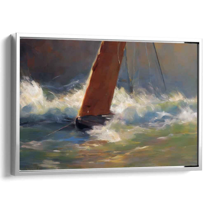 Raging Seas: Dynamic Impressionist Sailboat Canvas Art Print