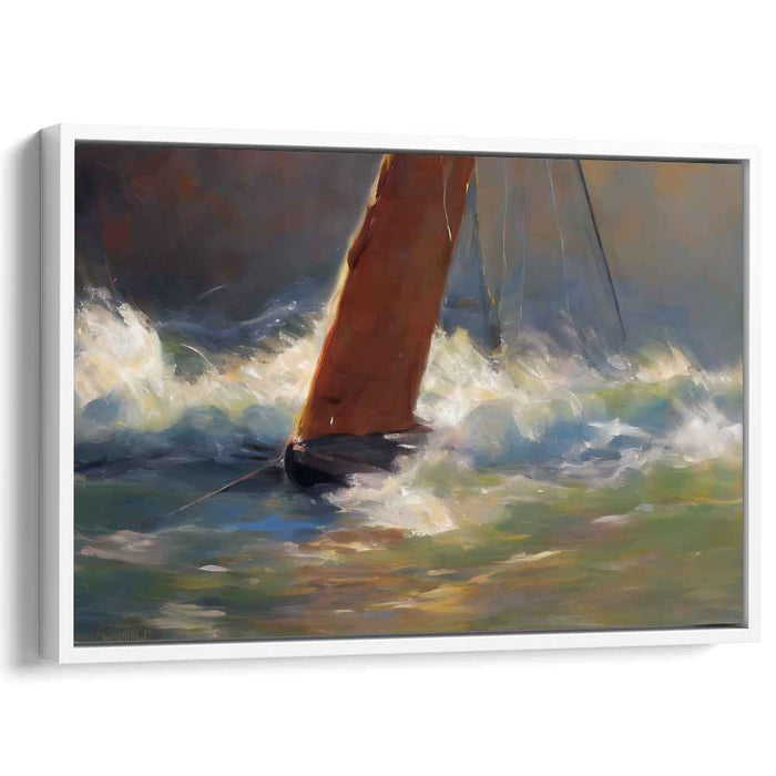 Raging Seas: Dynamic Impressionist Sailboat Canvas Art Print