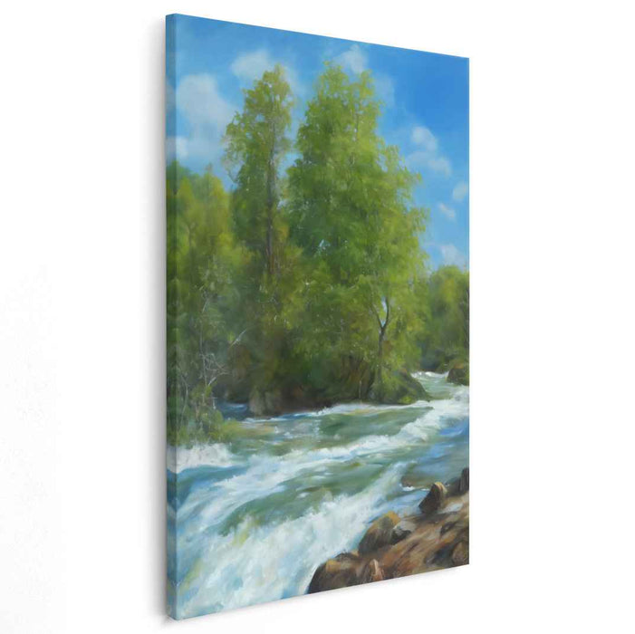 Solace in Sunlit Meadows: Tranquil Summer Day Landscape Canvas Art Print