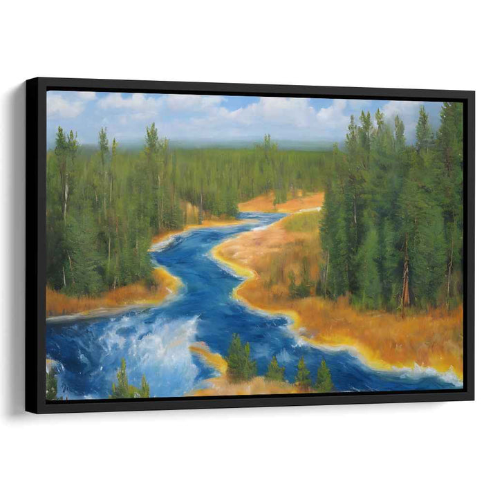 Twists of Verdant Path: Meandering River Through Lush Forest Landscape Canvas Art Print