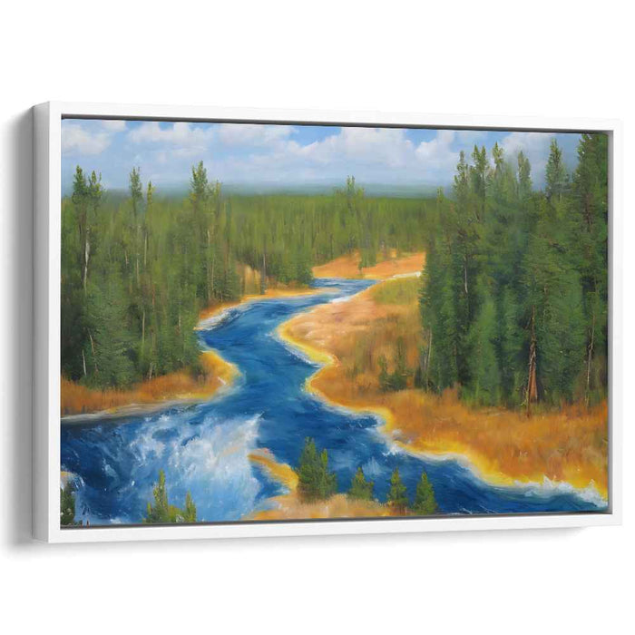 Twists of Verdant Path: Meandering River Through Lush Forest Landscape Canvas Art Print